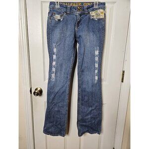 Realtree Girl Jeans Womens 6x28 Blue Bootcut Distressed Camo Pocket Frayed